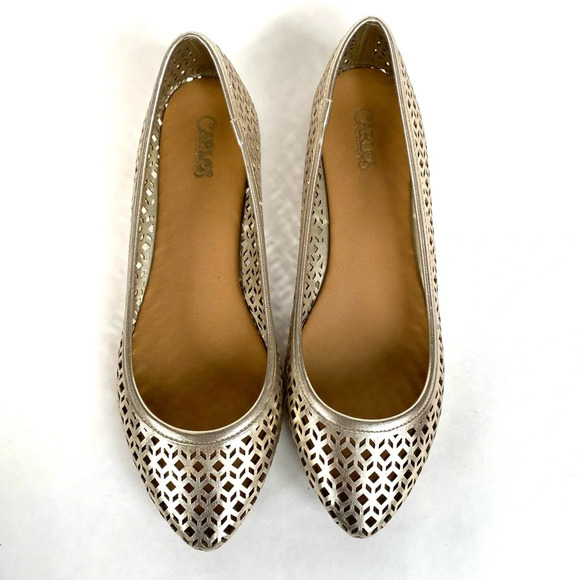Carlos Santana Platino Gold Perforated Ballet Flats New 10 - Picture 1 of 6